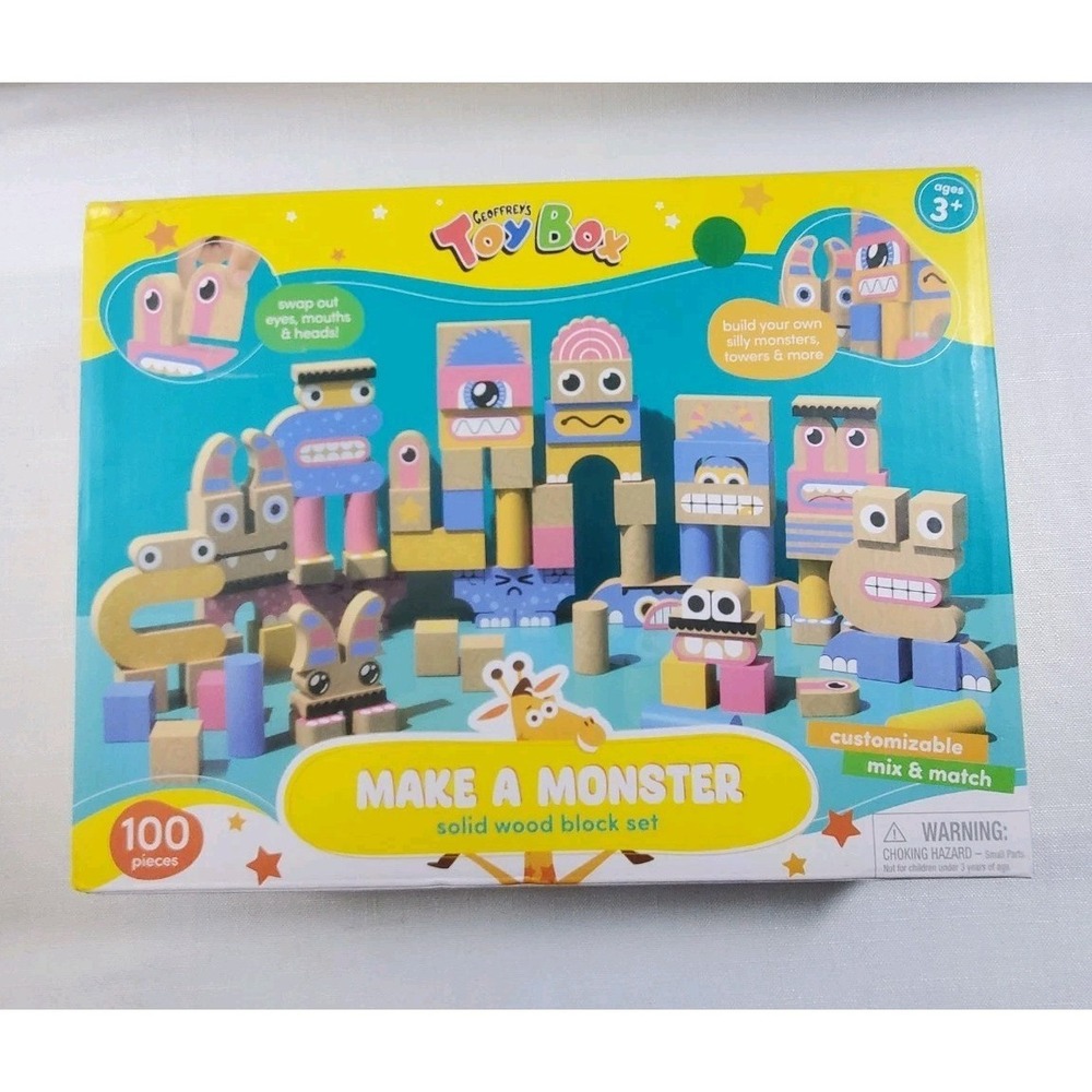 GEOFFREY'S TOY BOX Make A Monster Solid Wood Block Set NEW